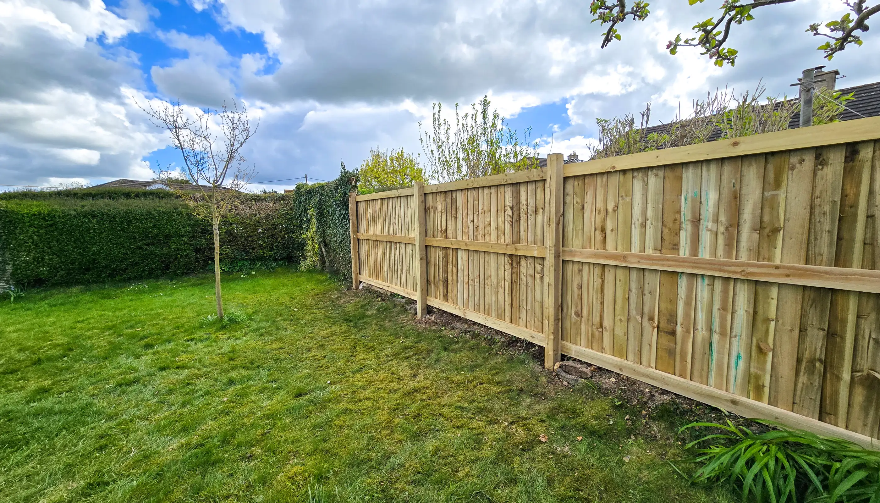 Professional fence installation and repair service in Bath showing newly installed garden boundary fencing